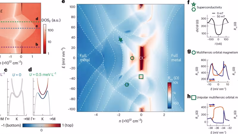 Figure from the paper "Superconductivity and ferroelectric orbital magnetism in semimetallic rhombohedral hexalayer graphene" Credit: Nature Physics (2026), Fig. 1